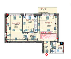 Apartament 2 camere, semifinisat, 53.39 mp + balcon 4.23 mp, Floresti, Urusagului - 6