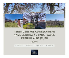 Teren generos cu deschidere 17 ml la stradă + casa– Vadul Părului, Albești, PH